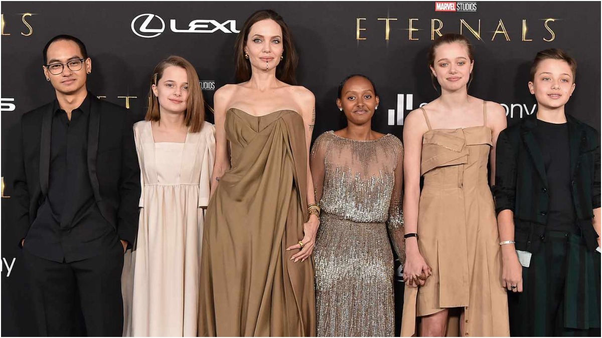 L-R: Maddox Jolie-Pitt, Vivienne Jolie-Pitt, Angelina Jolie, Knox Jolie-Pitt, Shiloh Jolie-Pitt and Zahara Jolie-Pitt attend the Los Angeles premiere of Marvel Studios’ Eternals on October 18, 2021, in Los Angeles, California. Credit: Axelle/Bauer-Griffin/FilmMagic. - THEWILL NEWS MEDIA