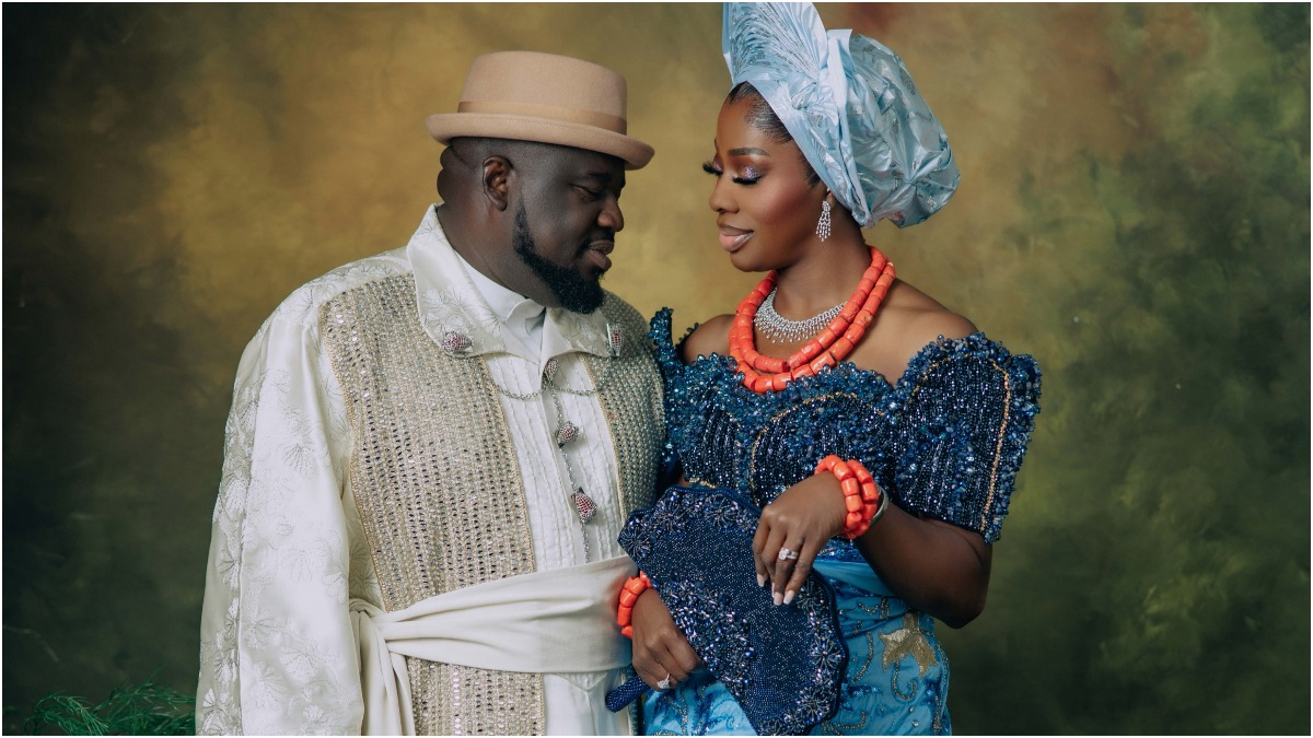 Soso Soberekon and his bride, Princess Ebiere, in their Niger Delta traditional attire for their #SoBeau2026 wedding. Photo Credit: @sososoberekon on Instagram - THEWILL NEWS MEDIA