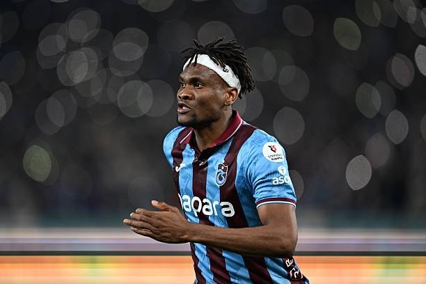 Chibuike Nwaiwu of Trabzonspor celebrates after scoring a goal during a Turkish Super Lig week 28 football match between Trabzonspor and Galatasaray at Papara Park in Trabzon, Turkiye on April 4, 2026. (Photo by Hakan Burak Altunoz/Anadolu via Getty Images). - THEWILL NEWS MEDIA