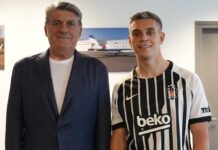 From World Cup Hero to Arsenal Exit: The Twist Nobody Expected for Leandro Trossard BeÅŸiktaÅŸ footballer in a black-and-white striped jersey posing with a man in a suit indoors.