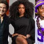 FIFA Unveils Tom Cruise, Jennifer Hudson, IShowSpeed And More Stars For World Cup Final Show Collage of three people: a man in a black blazer waving, a woman in a black dress with curly hair posing, and an LSU fan in purple and gold smiling.