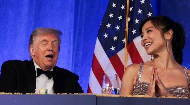 Trump with members of the Wall Street Journal team