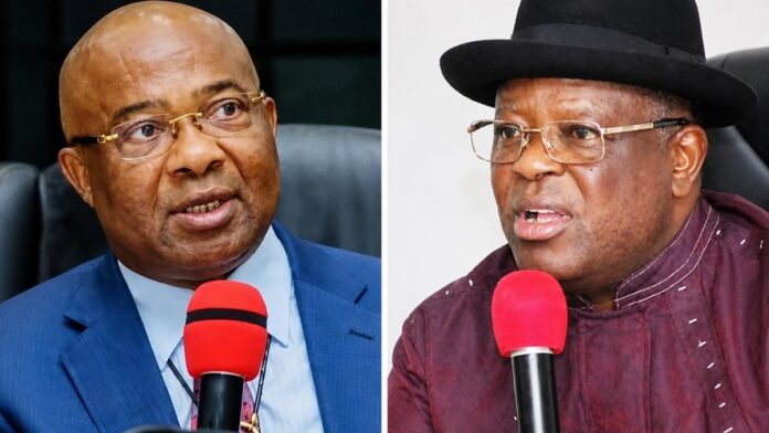 Hope Uzodimma (left), and the Minister of Works, David Umahi Hope Uzodimma (left), and the Minister of Works, David Umahi